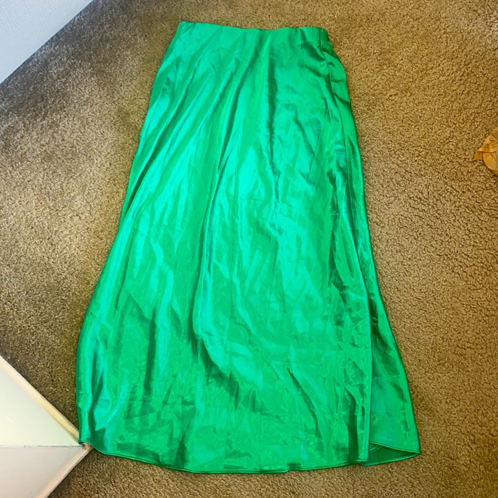 Silk green midi skirt